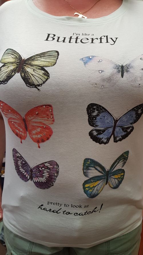 na zdjęciu widoczna bluzka w motyle na kobiecie